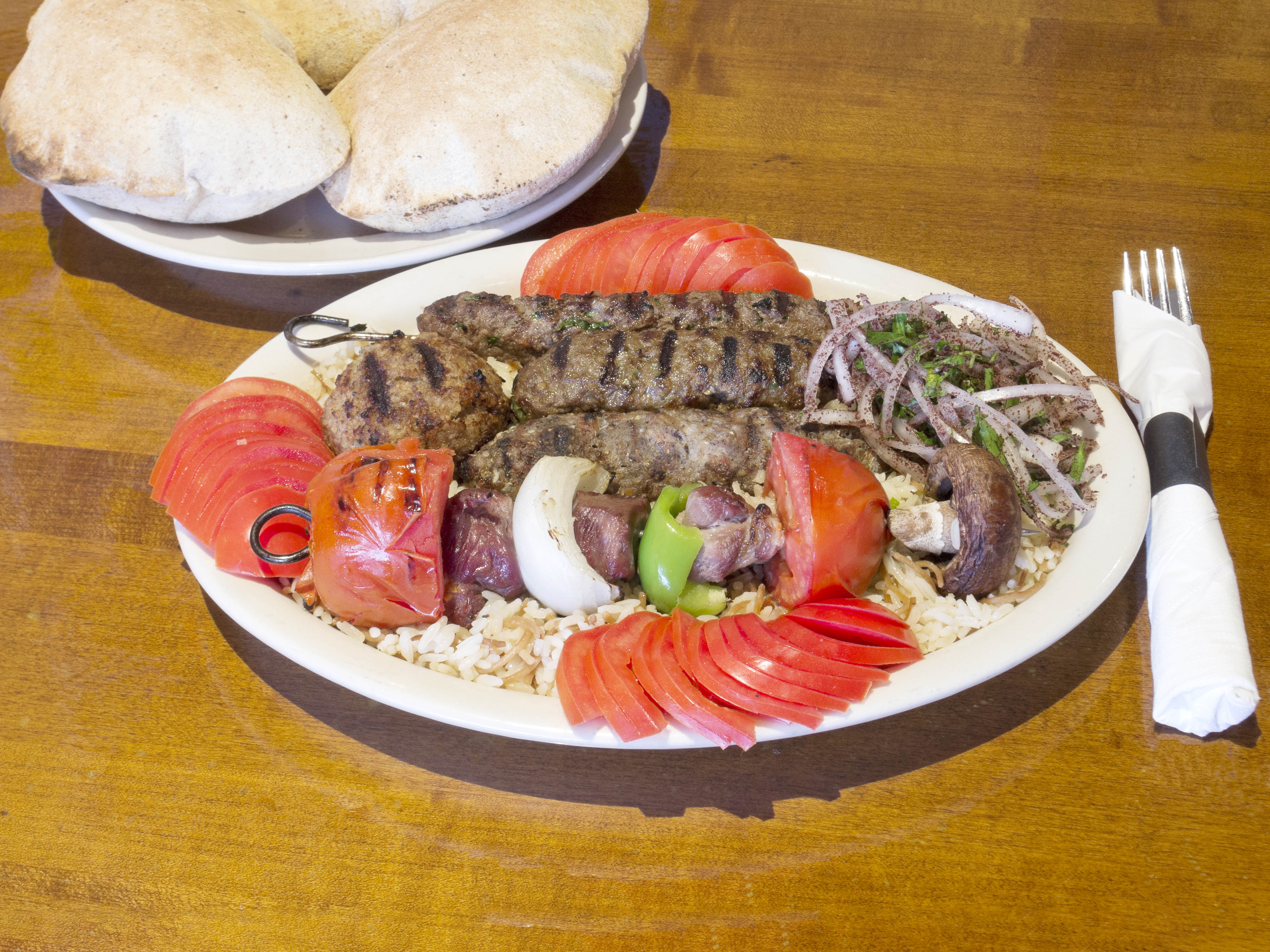 Order The 5-Meat Combination food online from Byblos Mediterranean Lebanese Restaurant store, Fort Worth on bringmethat.com