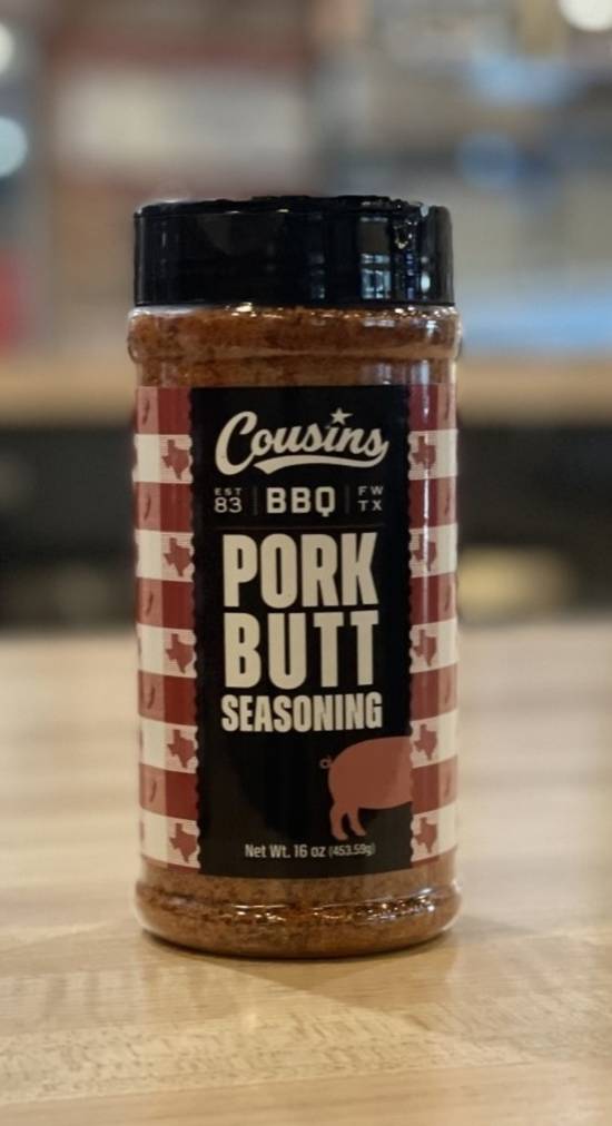 Order Bottle Pork Butt Seasoning food online from Cousins Bar-B-Q store, Fort Worth on bringmethat.com