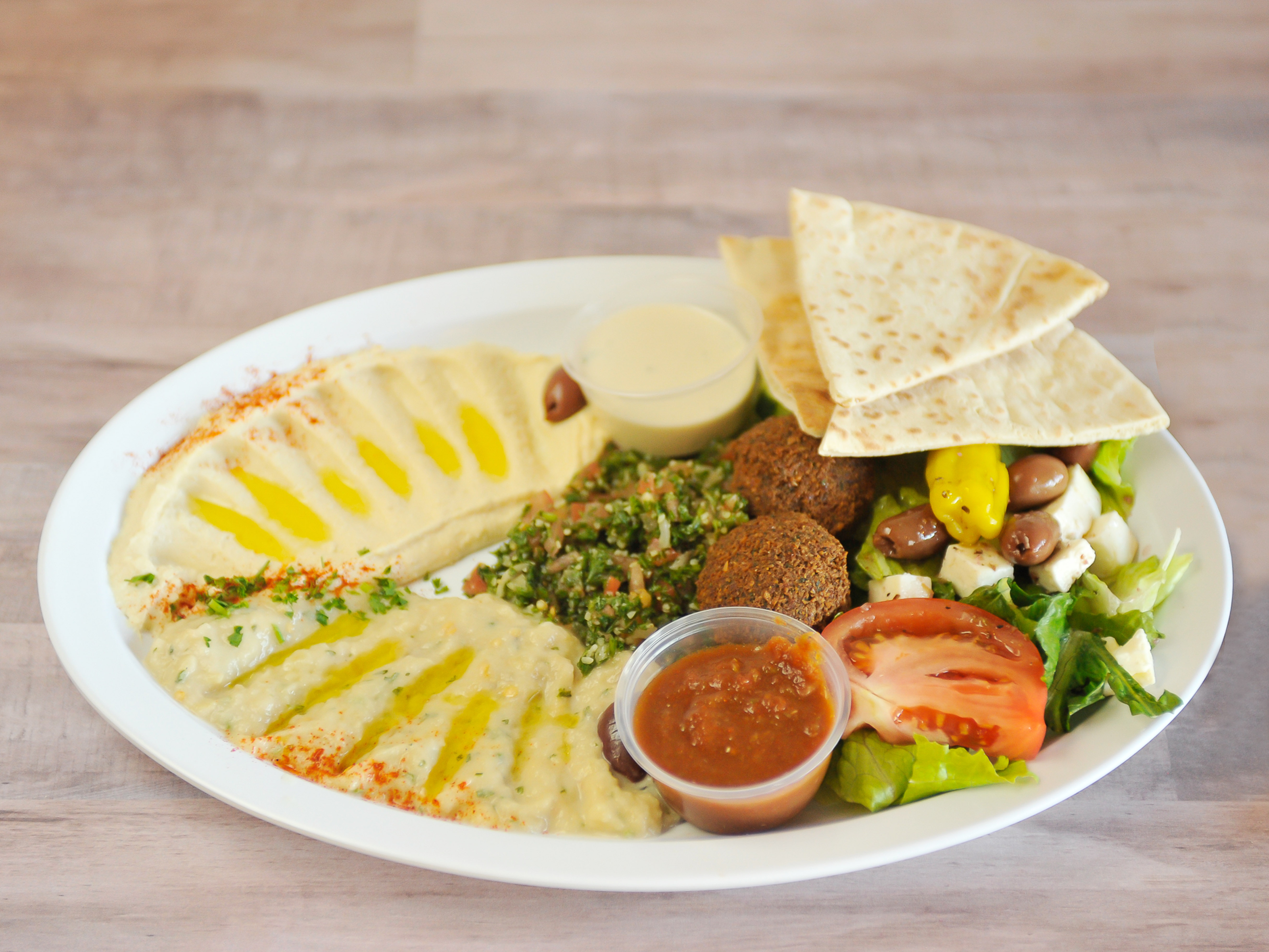 Order Vegetarian Mezza Platter food online from Sinbad Mediterranean Grill store, Marietta on bringmethat.com