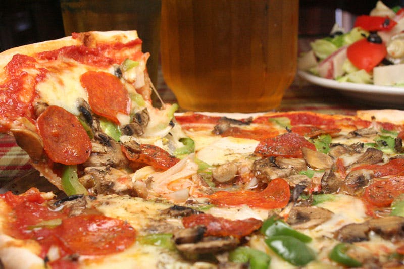 Order Classic Borwn Jug Combo Pizza - 13'' (6 Slices) food online from Brown Jug store, Chelsea on bringmethat.com