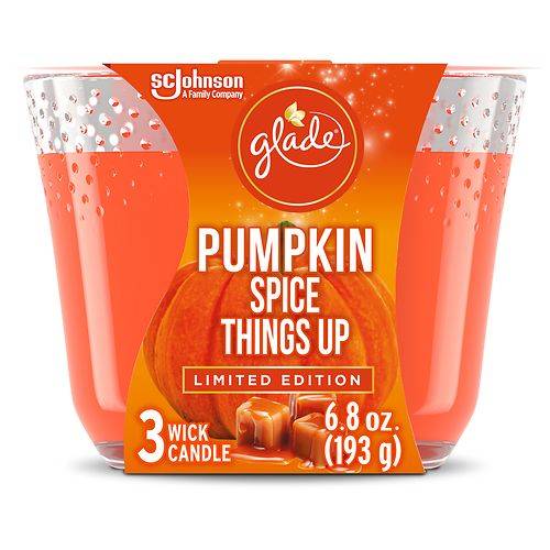 Order Glade Pumpkin Spice Candle, 3 Wick Scented Candle, Limited Edition Pumpkin Spice Things Up - 6.8 oz food online from Walgreens store, Hot Springs on bringmethat.com