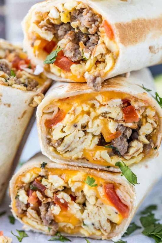 Order Sausage Eggs Burrito food online from Bagel Deli Cafe store, Clifton on bringmethat.com