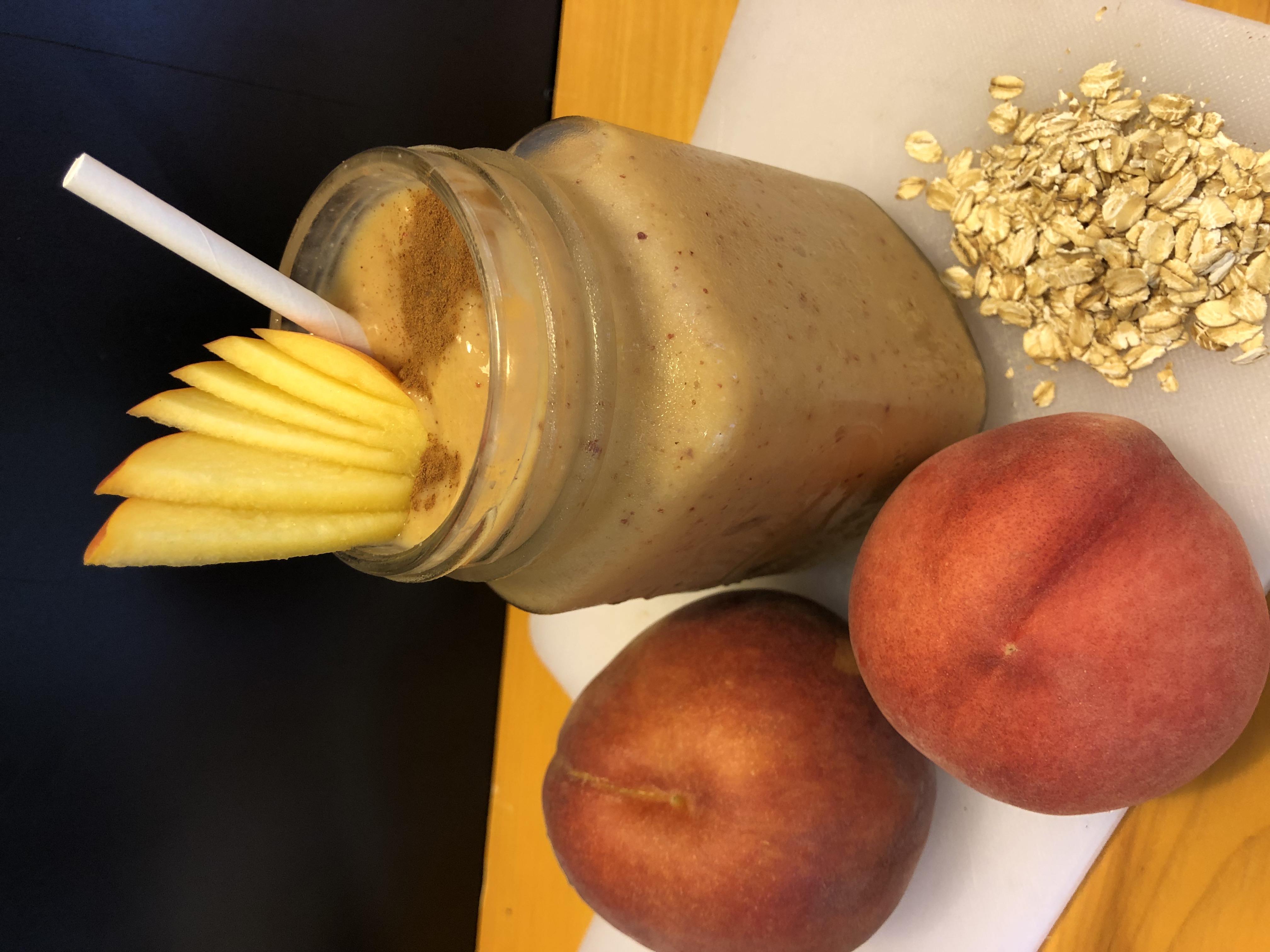 Order NEW! Skinny Organic Peach Cobbler Smoothie food online from Las Best Salad Bar Powered By Mrs. Winstons store, Los Angeles on bringmethat.com
