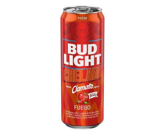Order Bud Light Chelada Fuego, 25oz can (4.2% ABV) food online from Central Liquor Market store, Los Angeles on bringmethat.com