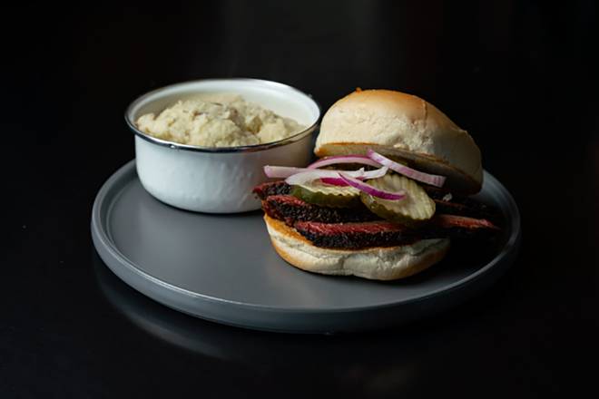 Order Sliced Brisket Sandwich food online from R&R Barbeque store, North Salt Lake on bringmethat.com