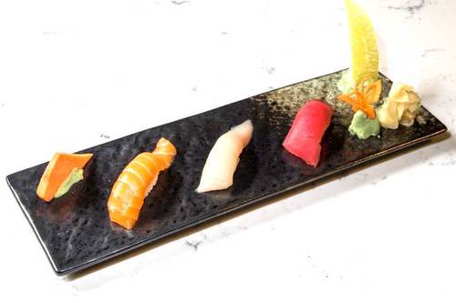 Order Sake Salmon Nigiri food online from Mocha Bleu store, Teaneck on bringmethat.com