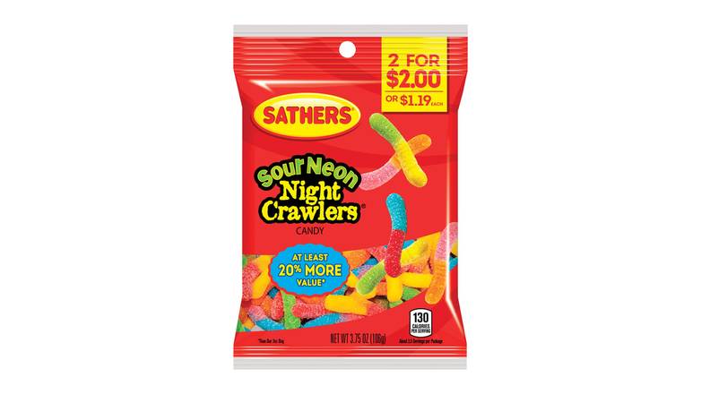 Order Sathers Night Crawlers Sour Fruit Gummi Candy 3.75 Oz food online from Valero Food Mart store, Murrayville on bringmethat.com