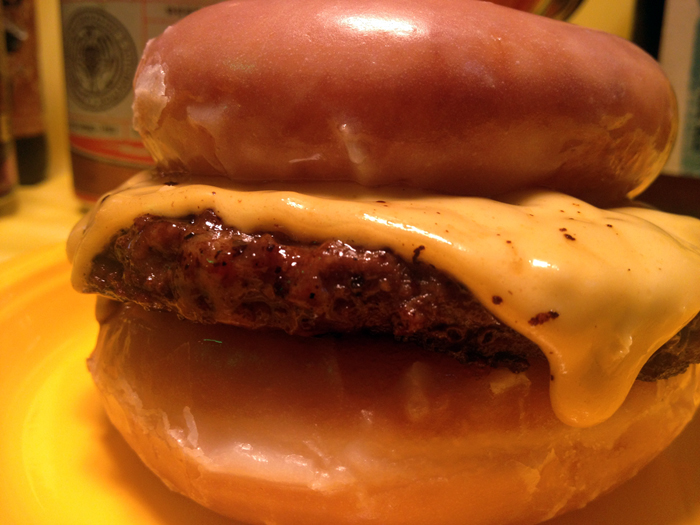 Order The Homer Simpson - Donut Cheeseburger food online from Mr. Zub's Deli store, Akron on bringmethat.com