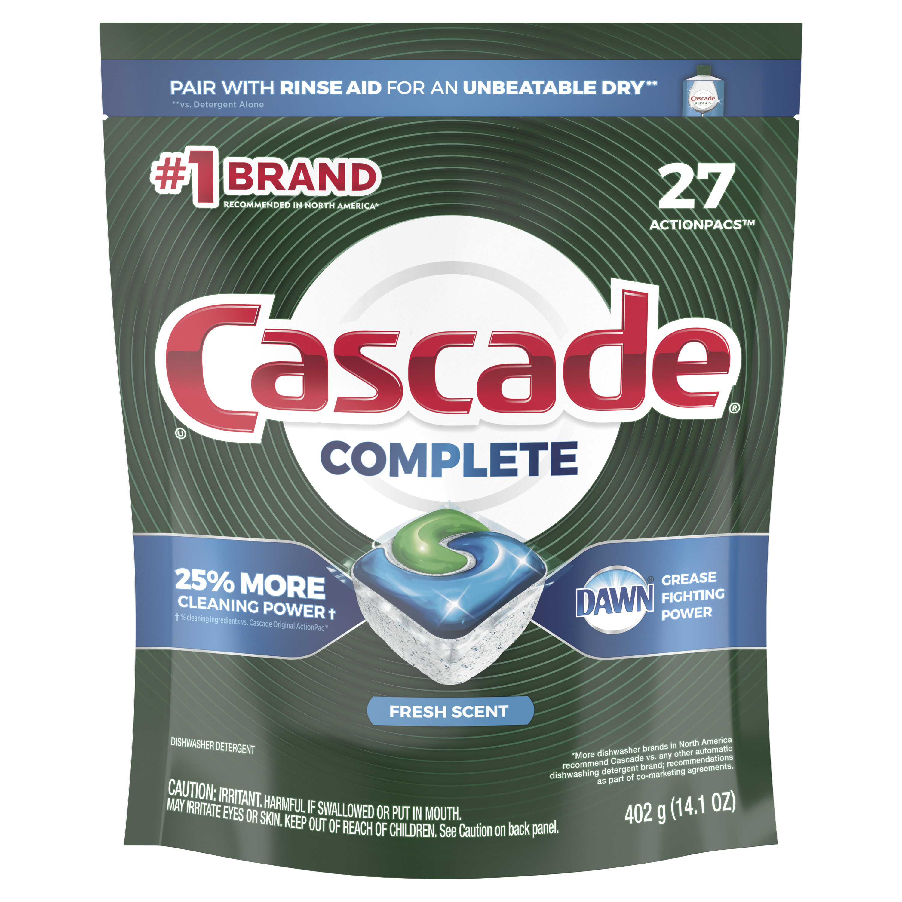 Order Cascade Complete ActionPacs Dishwasher Detergent - Fresh Scent, 27 ct food online from Rite Aid store, CORNING on bringmethat.com