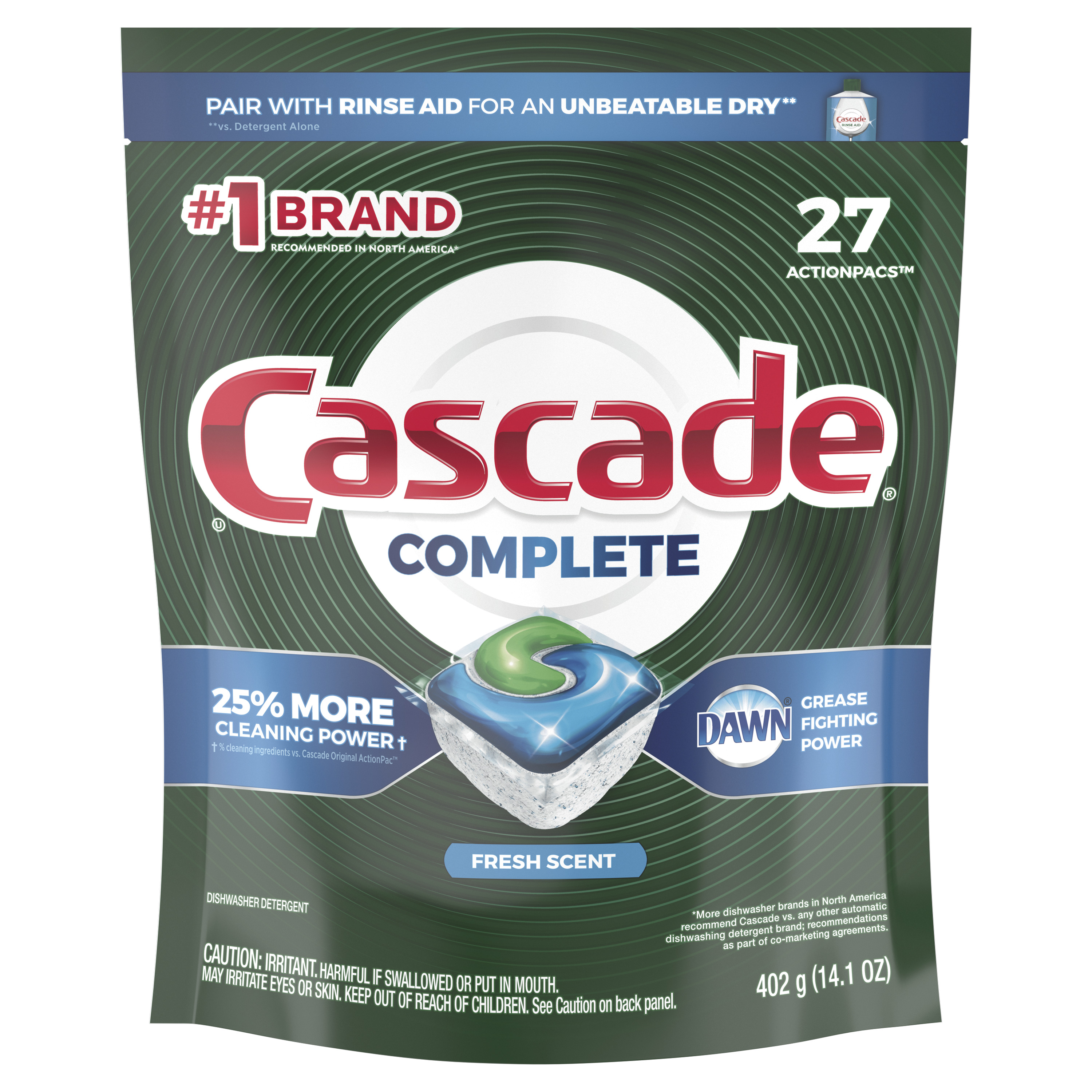 Order Cascade Complete ActionPacs Dishwasher Detergent - Fresh Scent, 27 ct food online from Rite Aid store, Williamsville on bringmethat.com