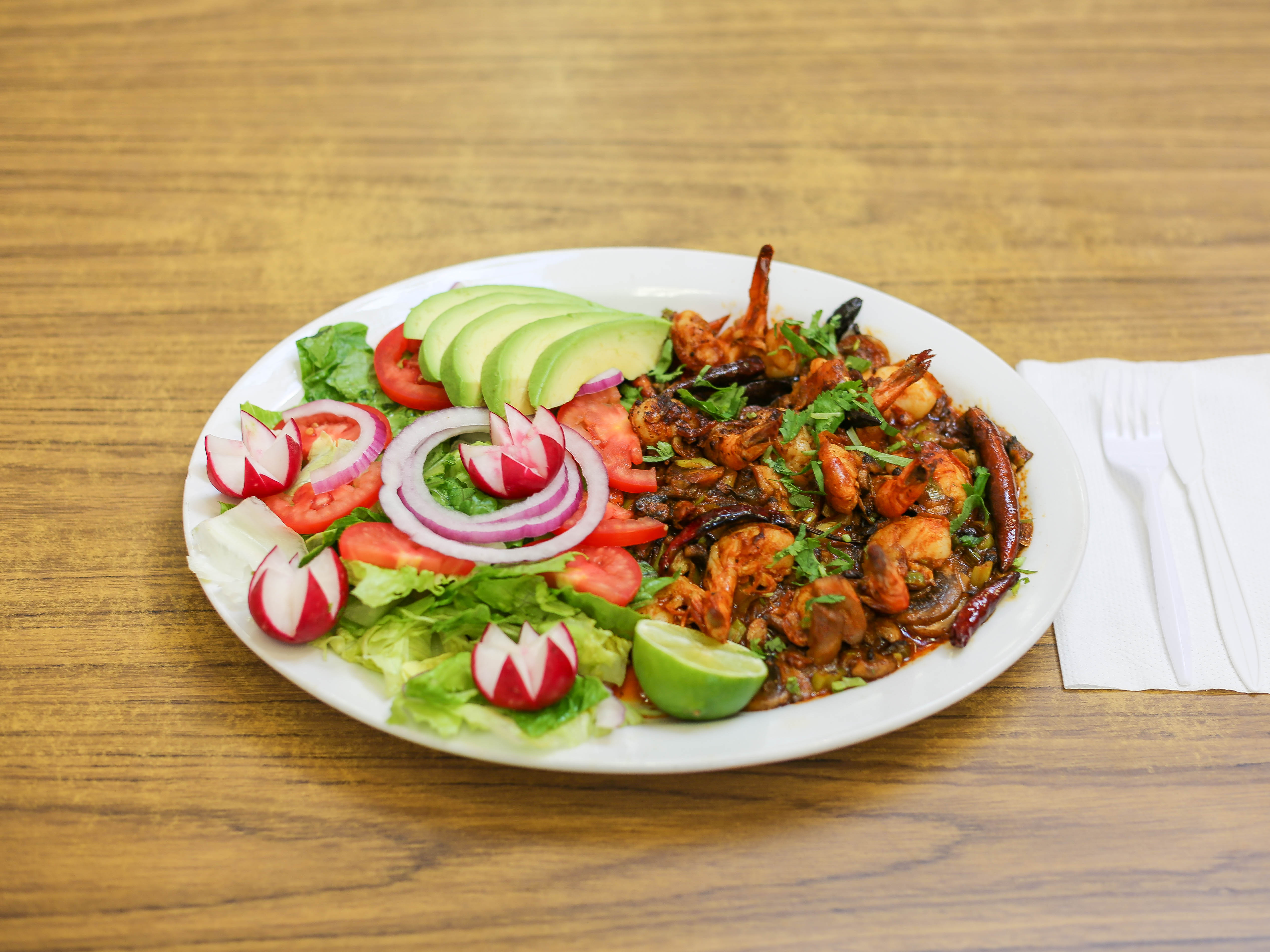 Order Hot and Spicy Prawns Dinner food online from Pancho Villa Taqueria store, San Francisco on bringmethat.com