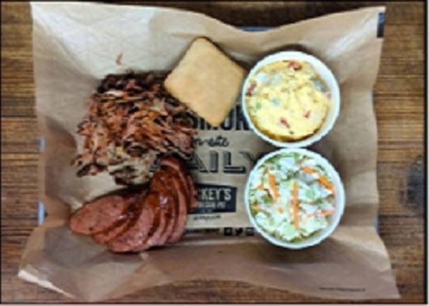 Order Pork & Kielbasa Plate food online from Dickey Barbecue Pit store, The Woodlands on bringmethat.com