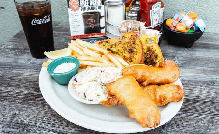 Order Fresh Battered Fish & Chips - OO food online from Biscuits Cafe store, Glendale on bringmethat.com