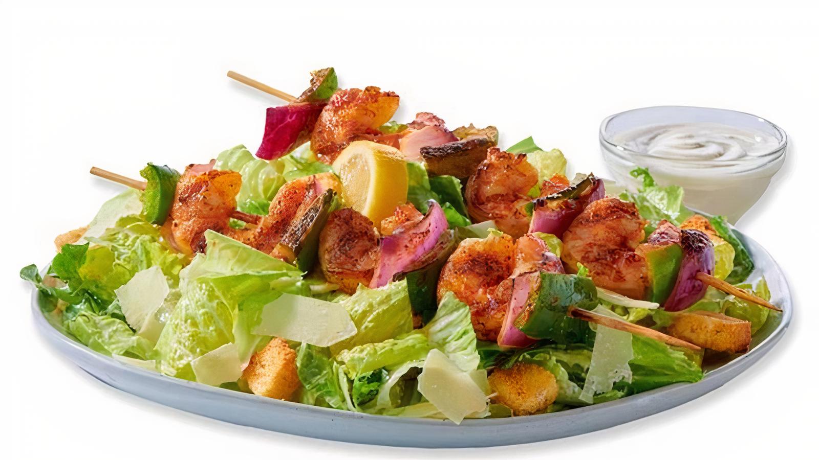 Order Caesar Salad with Grilled Shrimp Kebob food online from Taziki Cafe store, Tuscaloosa on bringmethat.com