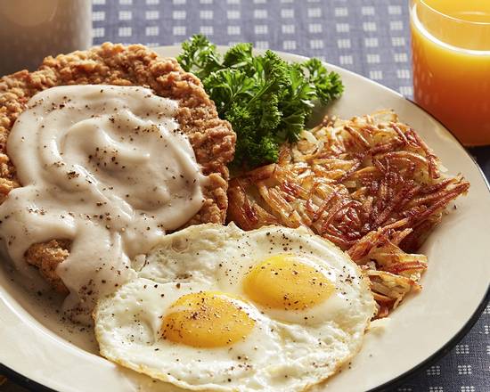 Order Chicken Fried Steak With Two Ranch Eggs* food online from Hof Hut store, Seal Beach on bringmethat.com