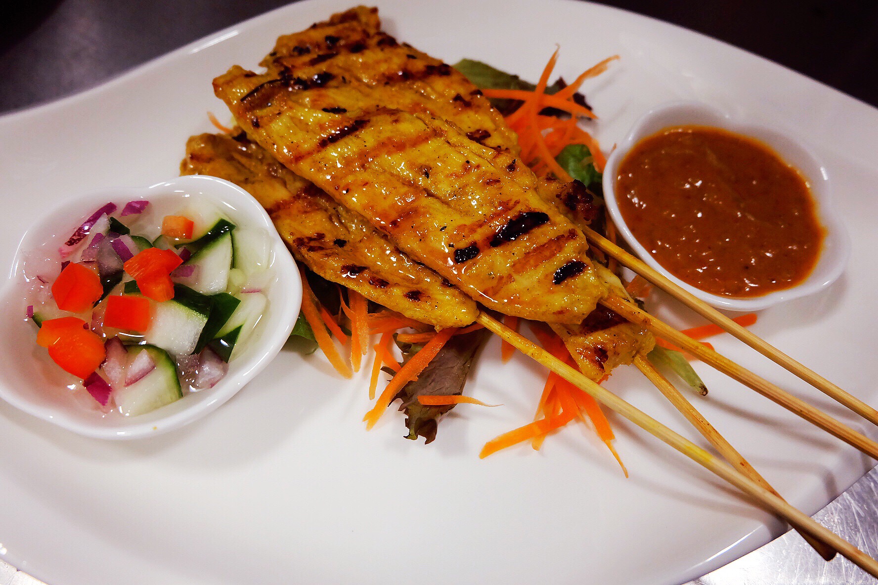 Order A2. Chicken Satay food online from Papa Thai Chef store, Williamstown on bringmethat.com