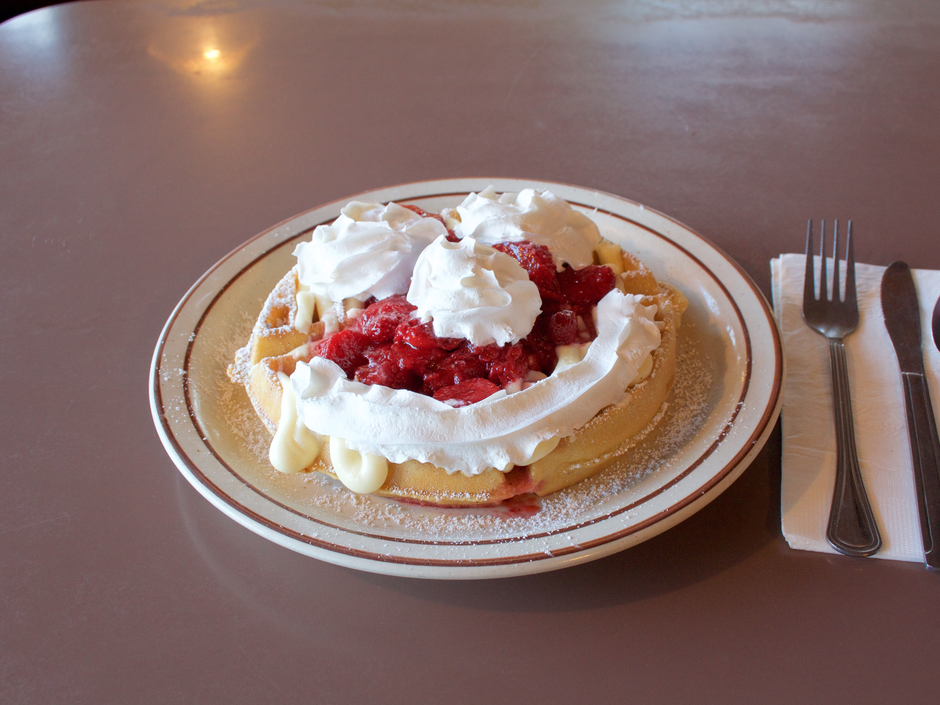 Order Strawberry -Cheesecake Waffle food online from Waffle Shop Country Cooking store, Modesto on bringmethat.com