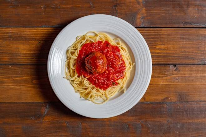 Order Kids - Spaghetti & Marinara Meatballs food online from Pinstripes store, South Barrington on bringmethat.com