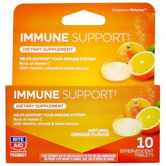 Order Rite Aid Immune Support Effervescent Tablets Orange (10 ct) food online from Rite Aid store, Warren on bringmethat.com