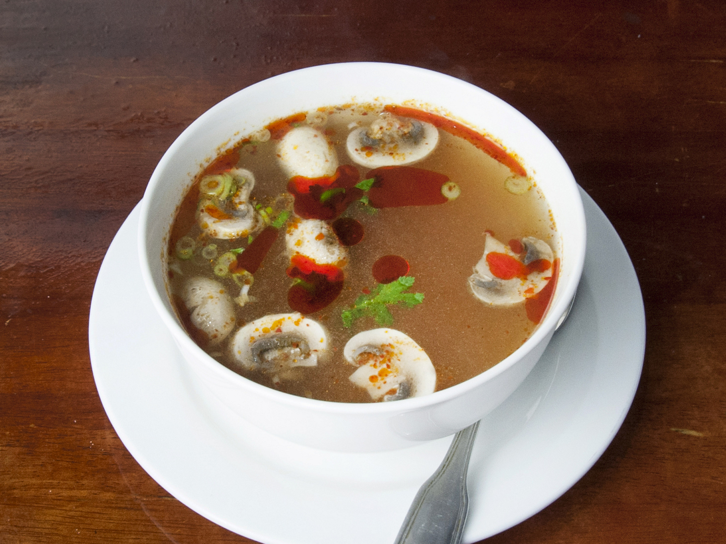 Order 23. Tom Yum Soup food online from Thai V Express store, New York on bringmethat.com