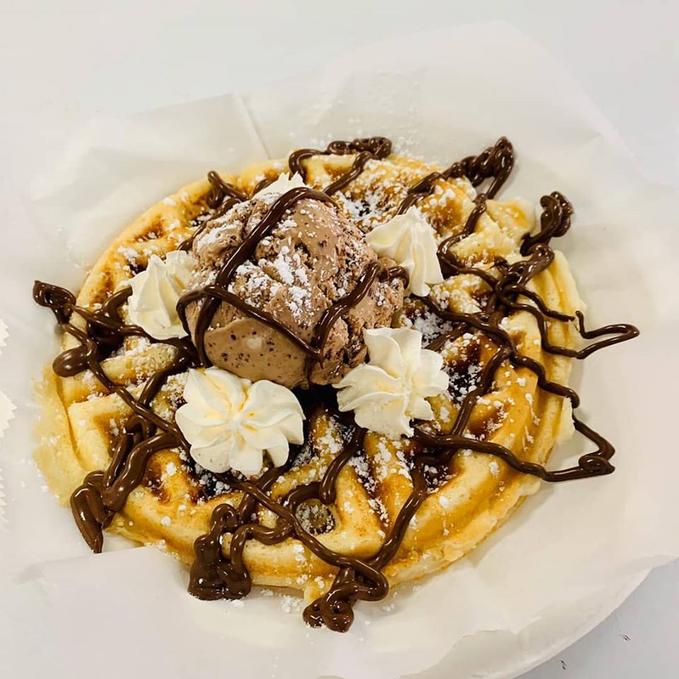 Order German Chocolate Waffle with Ice Cream Scoop food online from Peace Cream store, Phoenix on bringmethat.com