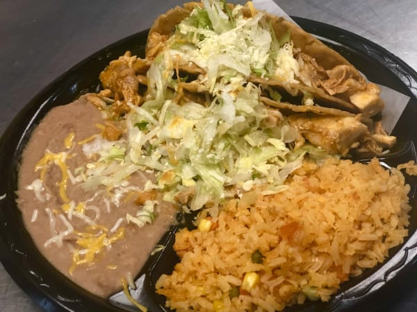 Order 2 Chicken Tacos Combo Plate food online from Albertos Mexican Food store, Riverside on bringmethat.com