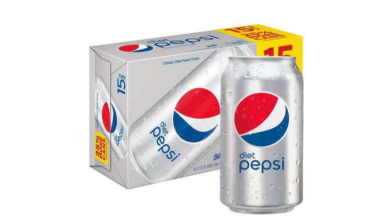 Order Diet Pepsi Cola Soda Pop - Pack of 15 food online from Red Roof Market store, Lafollette on bringmethat.com