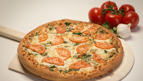 Order Spinach & Tomato Pizza - Small (6 Slices) food online from John's Pizza & Subs store, Getzville on bringmethat.com