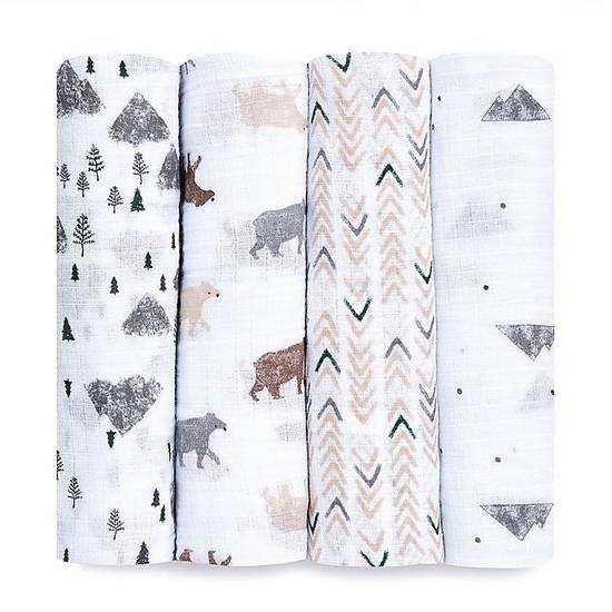Order aden + anais™ essentials 4-Pack Bear Cotton Muslin Swaddles in Grey food online from Bed Bath & Beyond store, Modesto on bringmethat.com