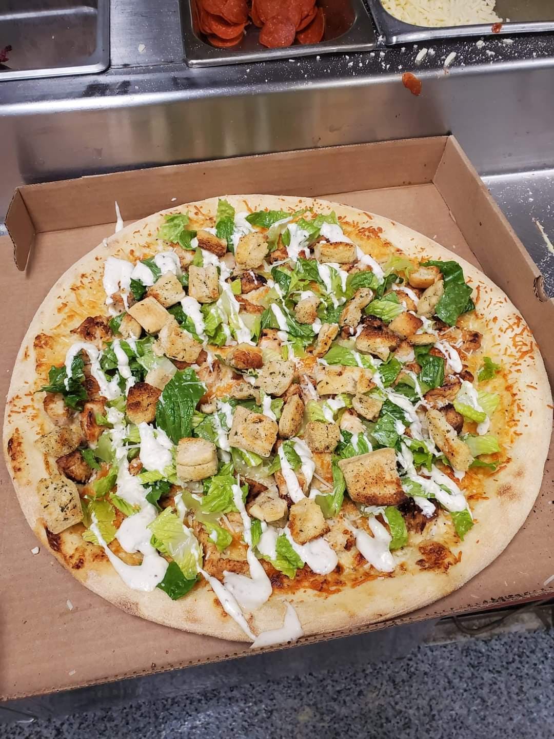 Order Chicken Caesar Pizza - Small 12" (6 Slices) food online from Royal Cutlets store, Salem on bringmethat.com