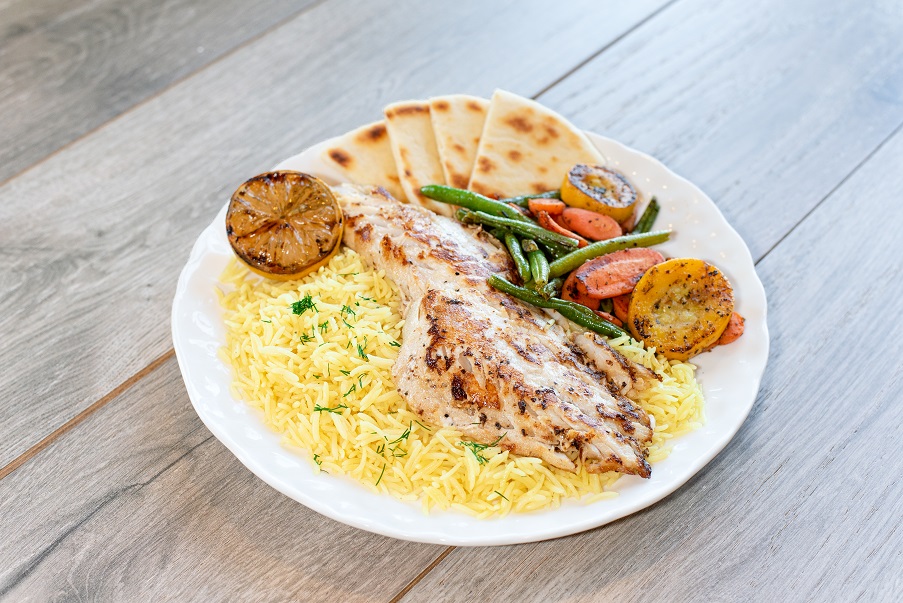 Order Mediterranean Fish Plate food online from Daphne's Greek Cafe store, Thousand Oaks on bringmethat.com