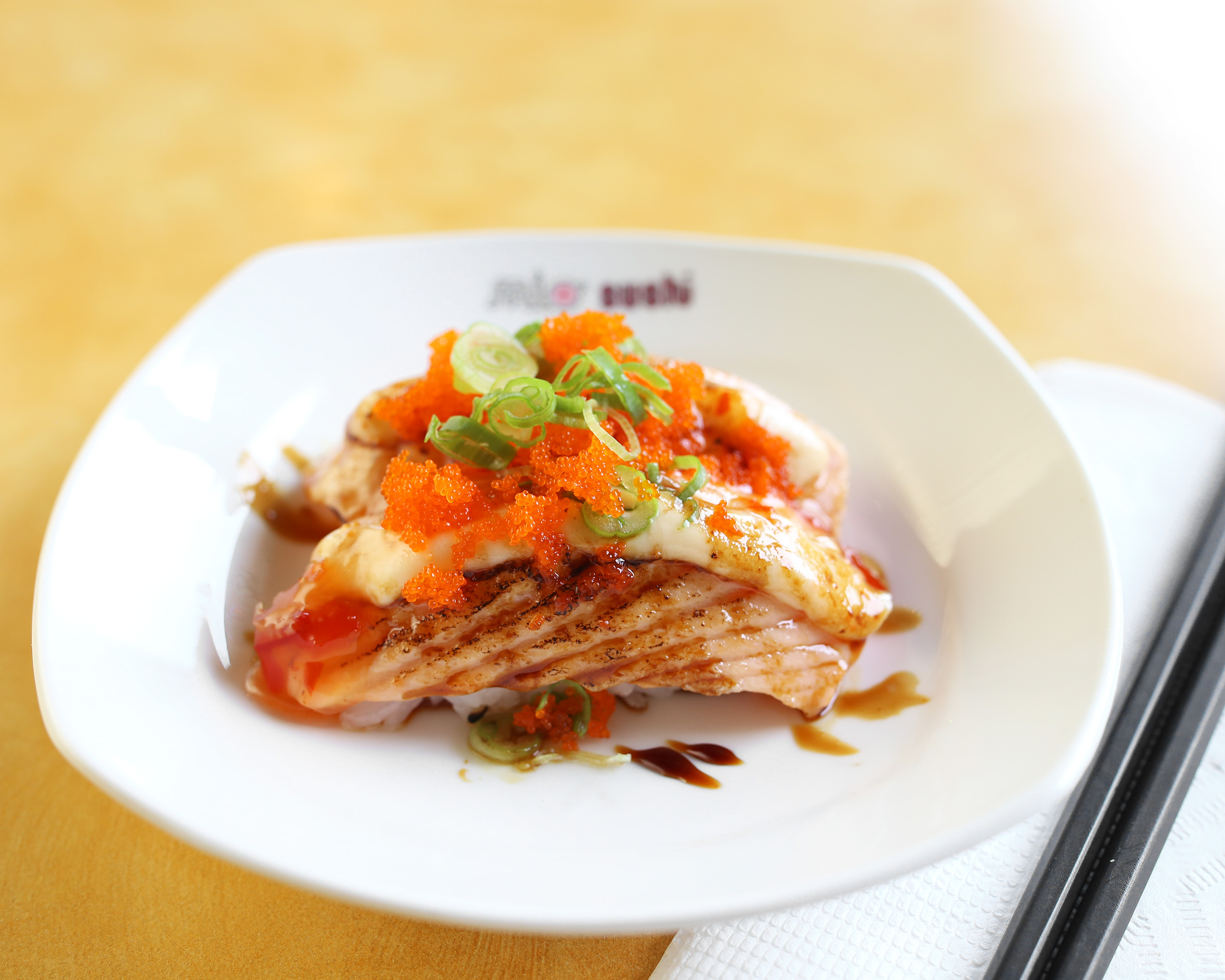Order Seared Sweet Salmon Nigiri food online from Mio Sushi store, Bend on bringmethat.com