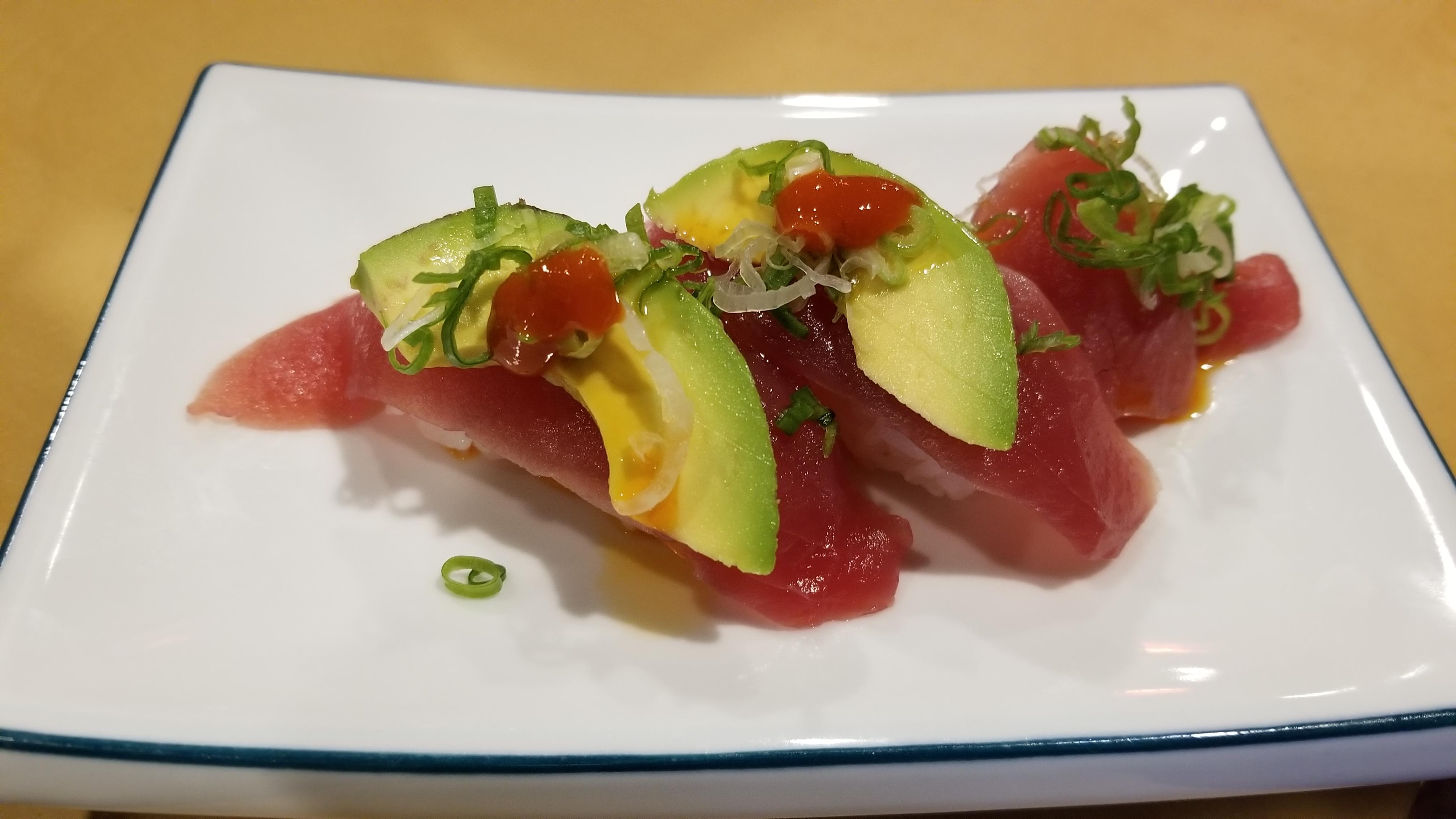 Order Spicy Tuna (Bluefin Akami) with Avocado & Chili Oil Sushi food online from Tokyo Sushi store, Santa Clarita on bringmethat.com