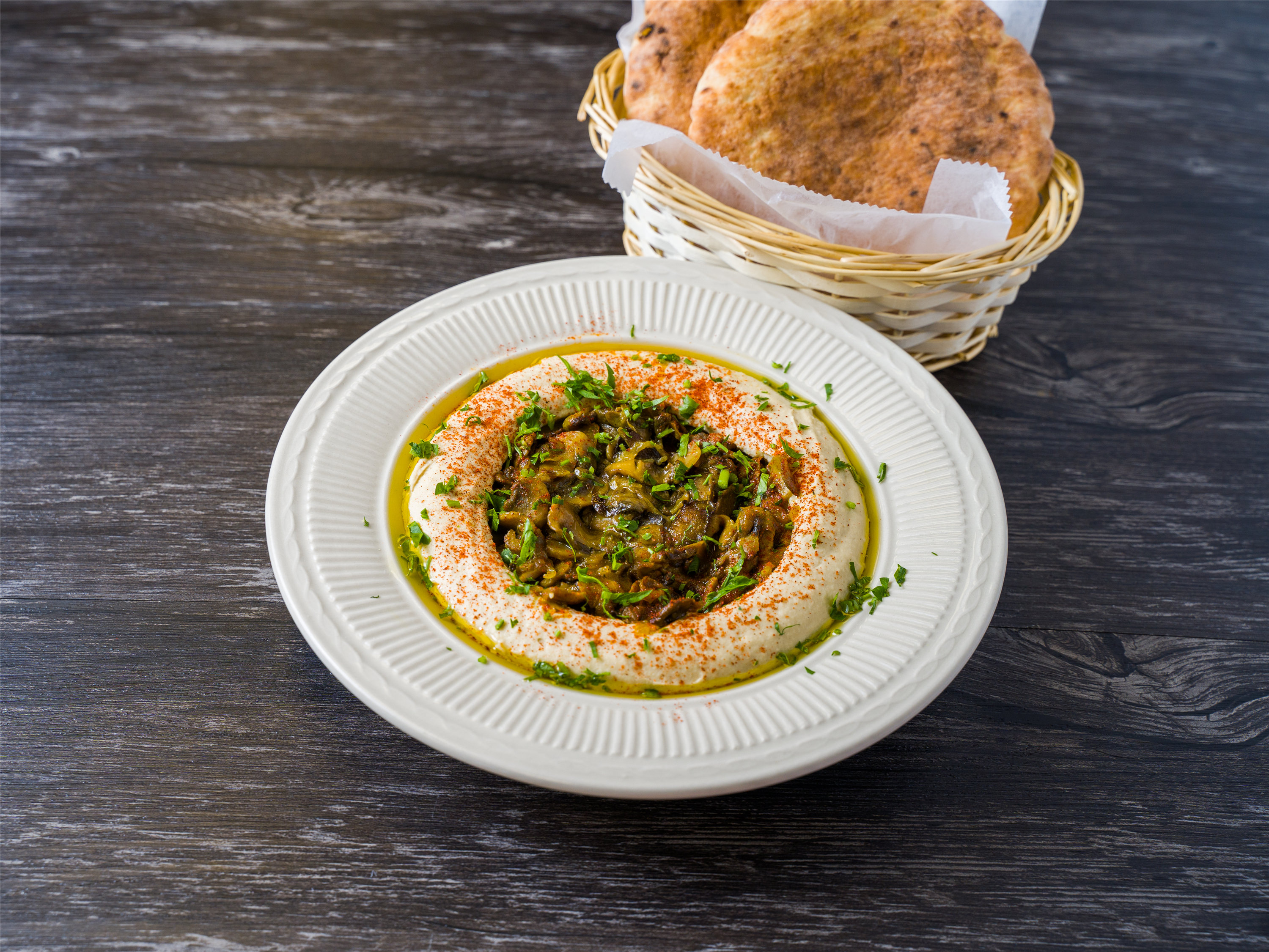 Order Hummus Mushrooms food online from Falafel Place store, White Plains on bringmethat.com