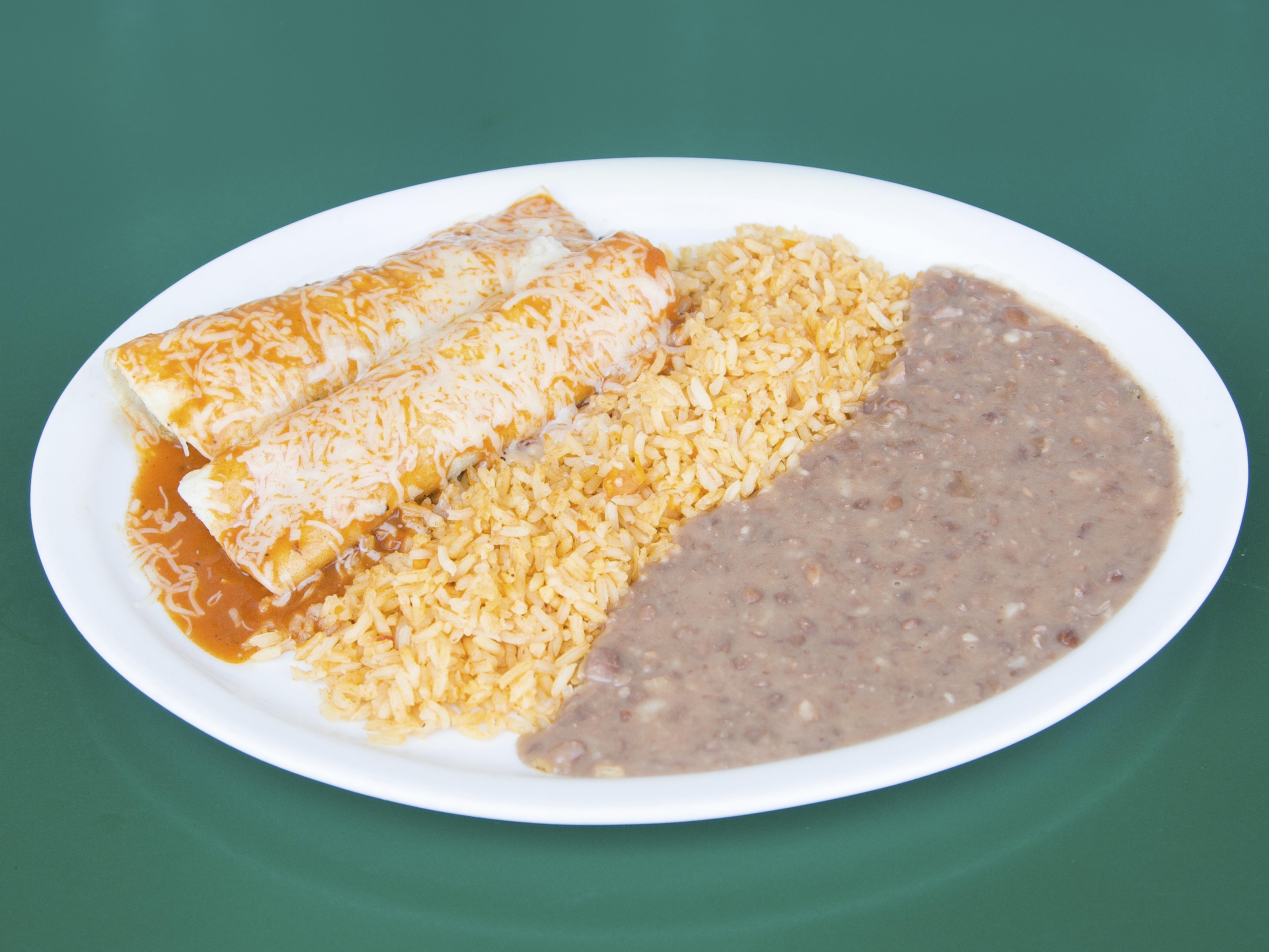 Order 15. Chicken Enchiladas Combo Plate food online from Taco Loco store, Chatsworth on bringmethat.com
