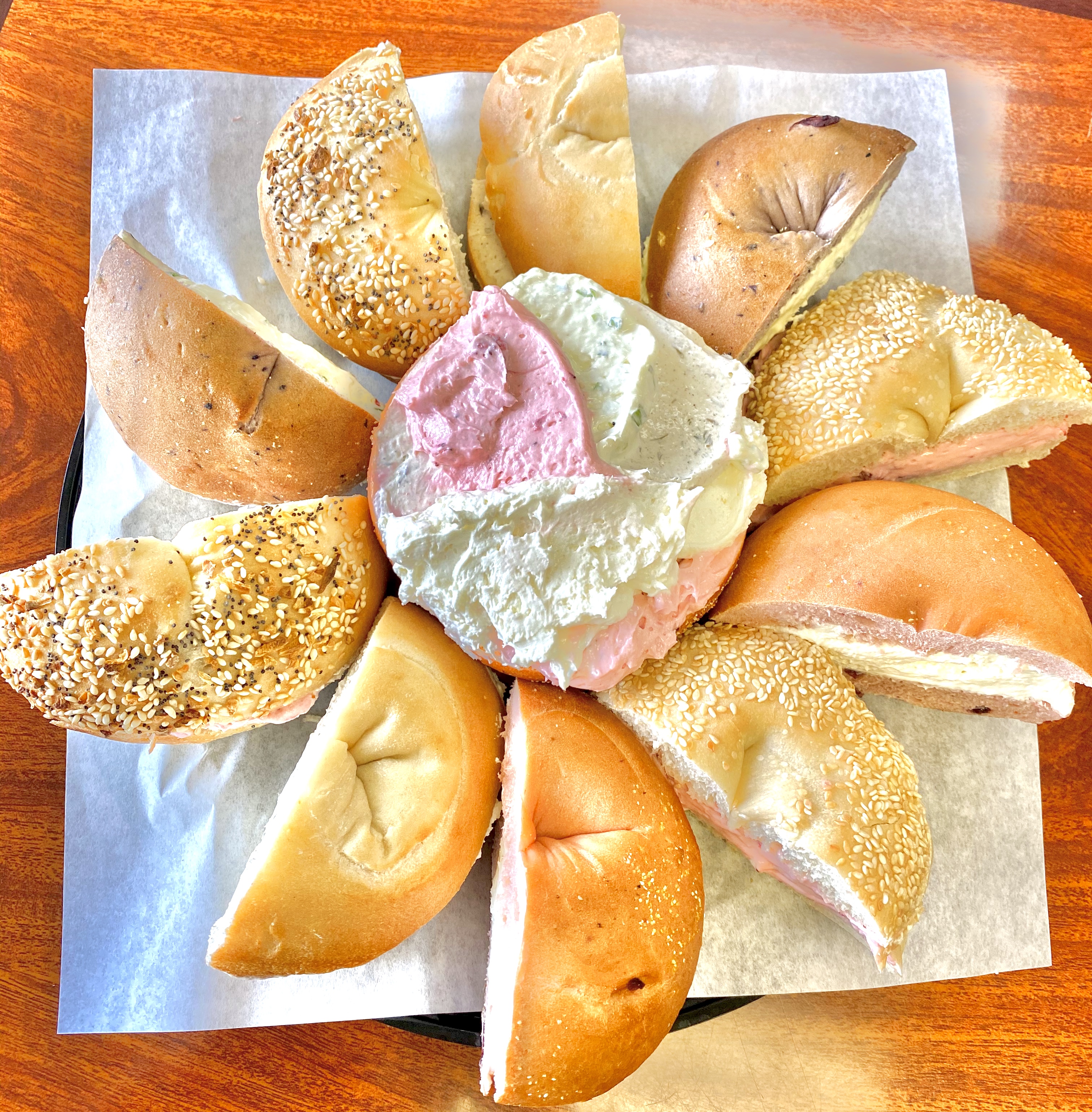 Order Bagels with Spread food online from The Bagel Bakery store, Salinas on bringmethat.com