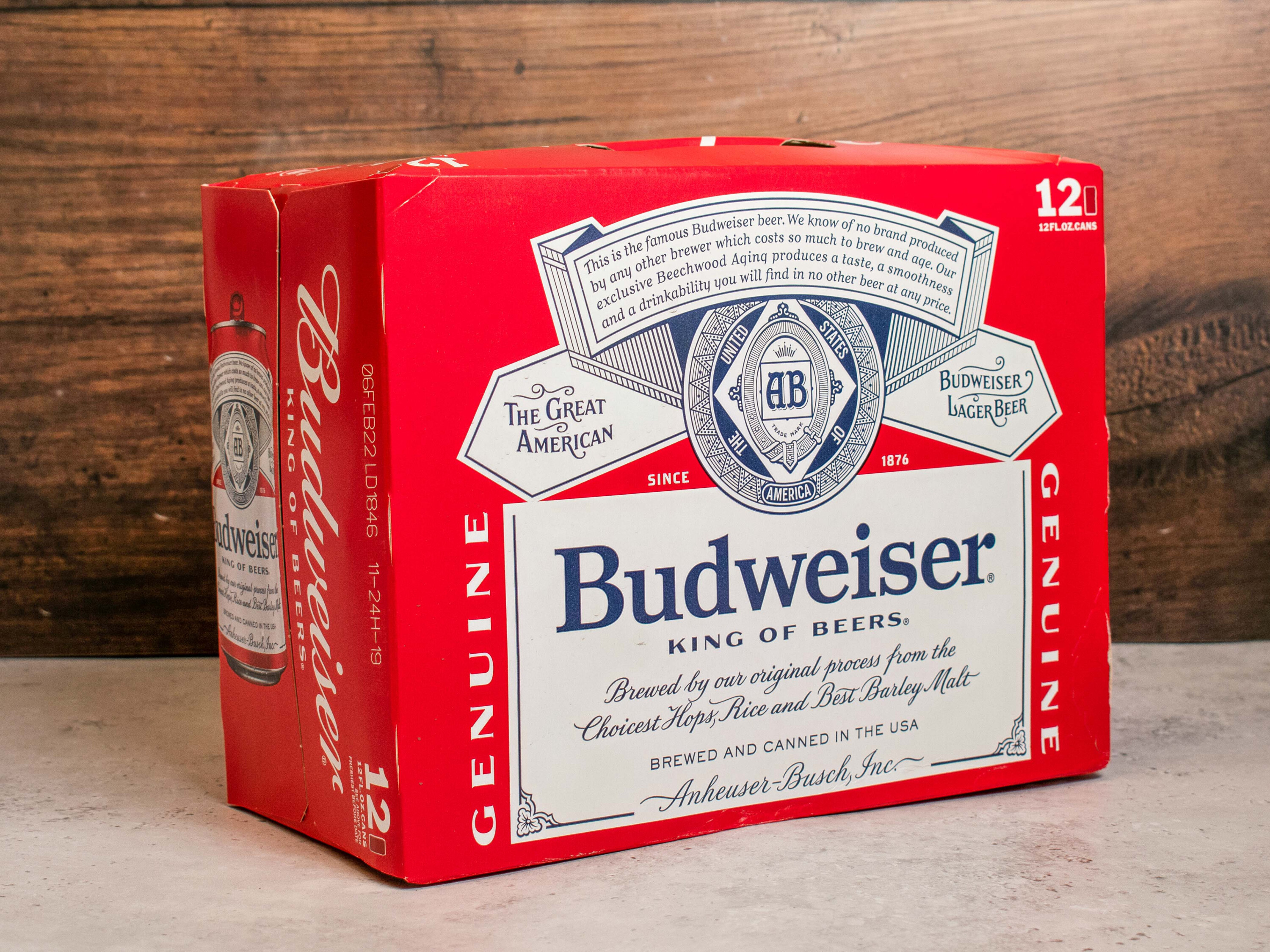 Order 12 Pack of 12 oz. Canned Budweiser Beer food online from Liquor Deli store, La Puente on bringmethat.com