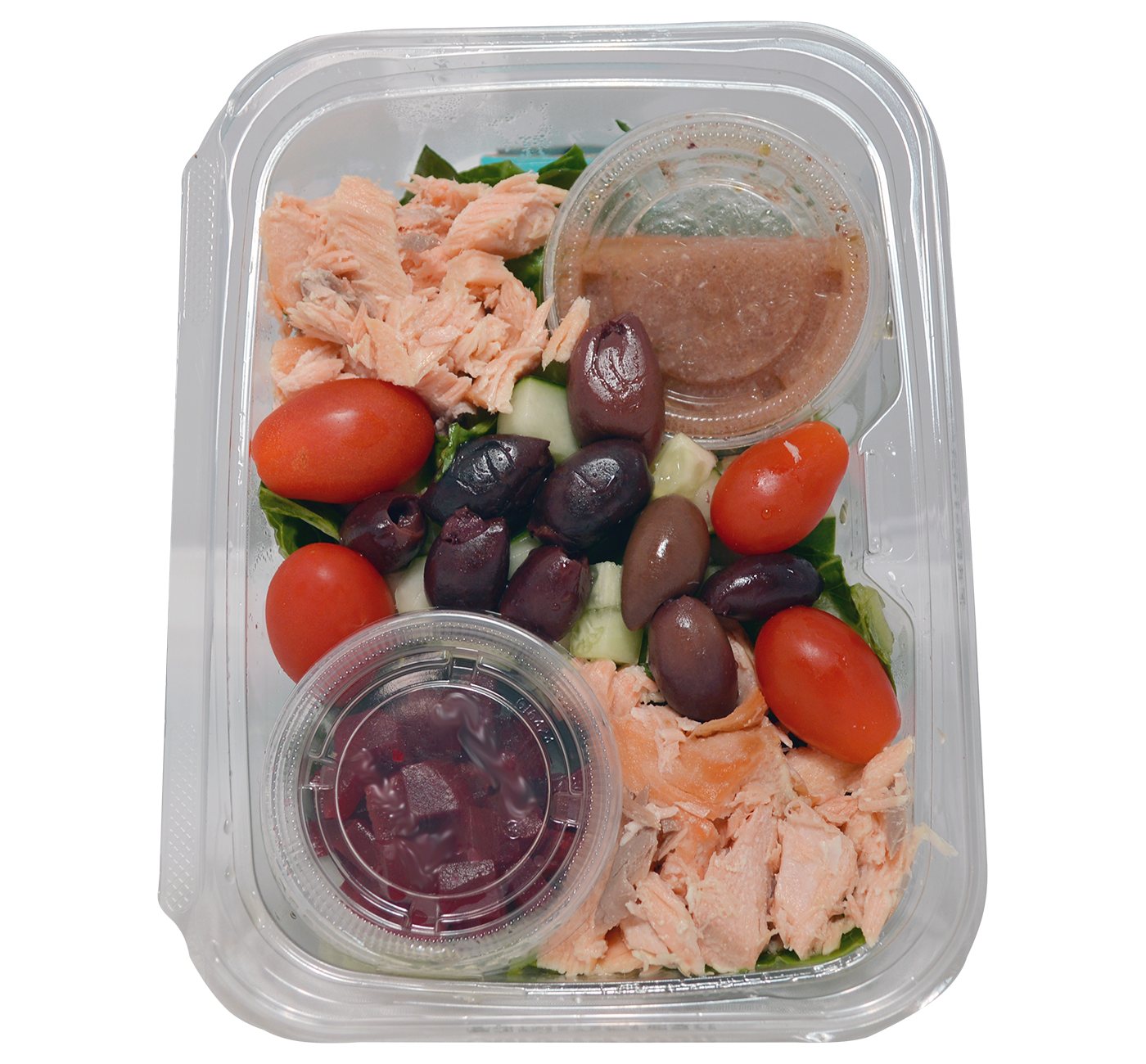 Order Greek Salad with Salmon food online from Better Health Cafe store, Bloomfield Hills on bringmethat.com