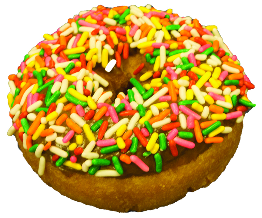 Order Chocolate Frosting Rainbow Sprinkle Cake Donut food online from Bosa Donuts store, Chandler on bringmethat.com