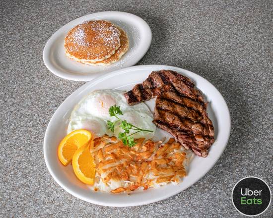 Order Rib Eye Steak and 3 Eggs Combo food online from Highland Cafe store, Highland on bringmethat.com