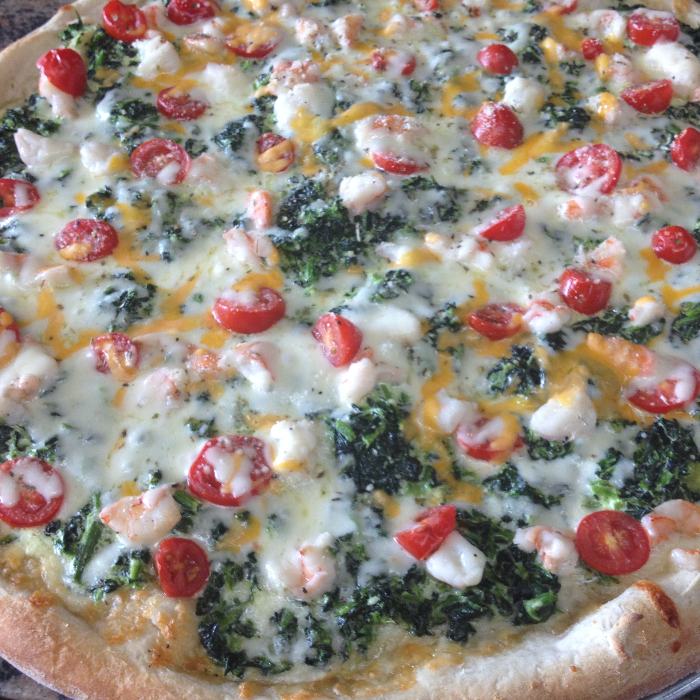 Order Shrimp and Spinach Pizza food online from Frank Pizza & Italian Restaurant store, Pompton Lakes on bringmethat.com