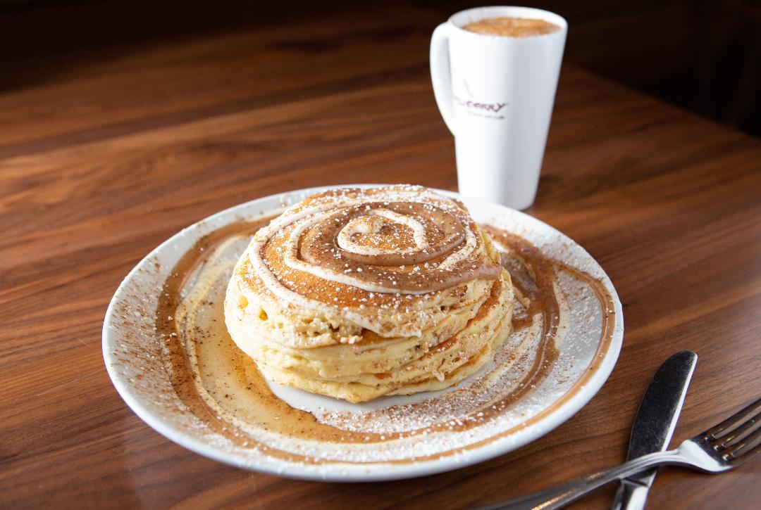 Order Cinnamon Roll Pancakes food online from Wildberry Pancakes & Cafe store, Libertyville on bringmethat.com