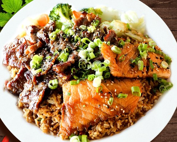 Order Beef and Salmon Hibachi Combo food online from Hibachi Express store, Brandywine on bringmethat.com