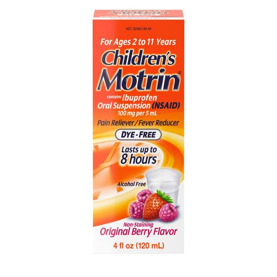 Order Motrin Children's Dye-Free Ibuprofen Oral Suspension Berry (4 oz) food online from Rite Aid store, Mammoth Lakes on bringmethat.com