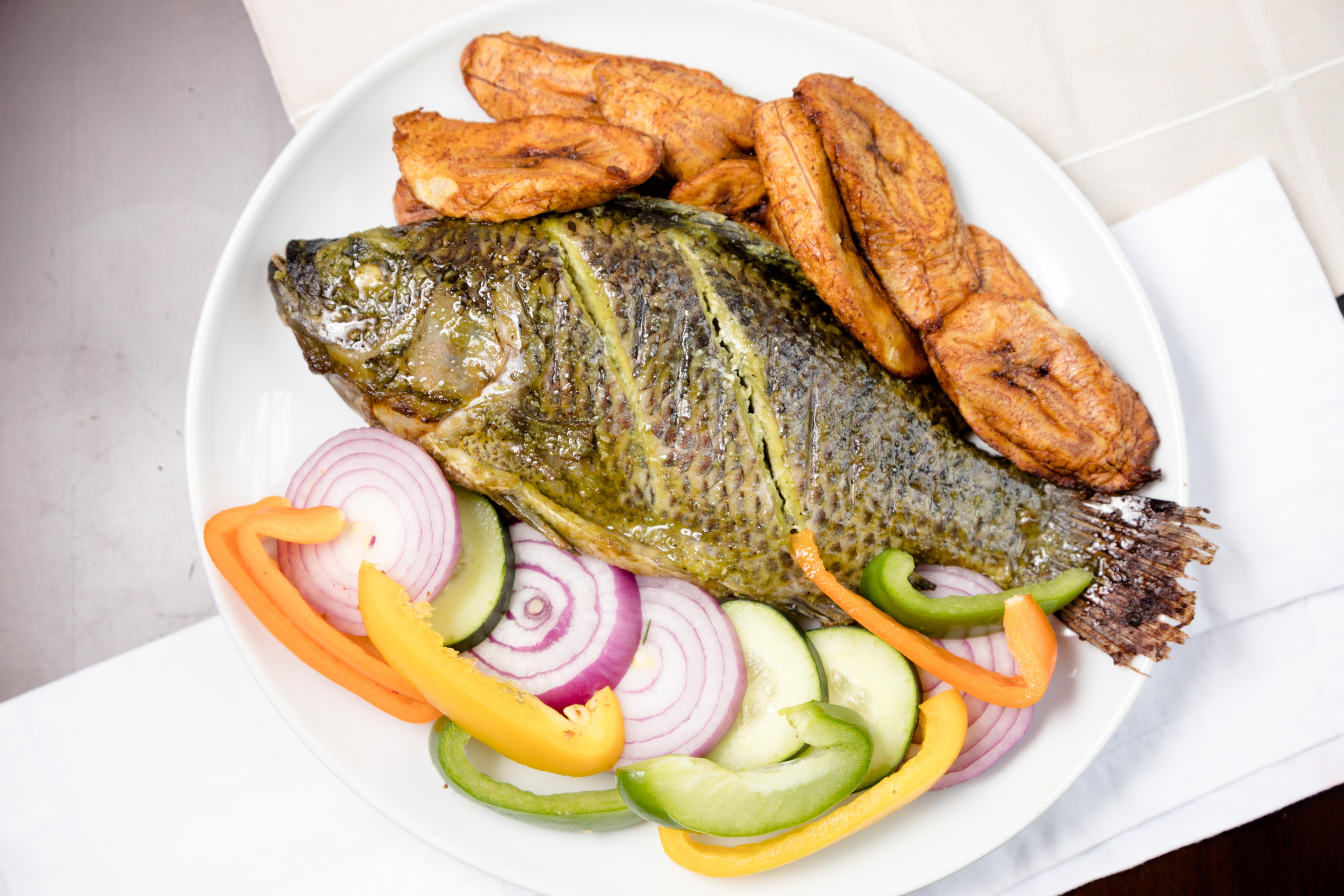 Order Grilled Fish with Plantain food online from Naija Restaurant store, Newington on bringmethat.com
