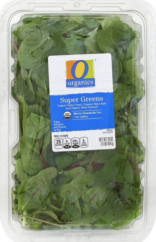 Order O Organics · Organic Super Greens Baby Spinach Chard Kale (16 oz) food online from Albertsons store, Boulder City on bringmethat.com