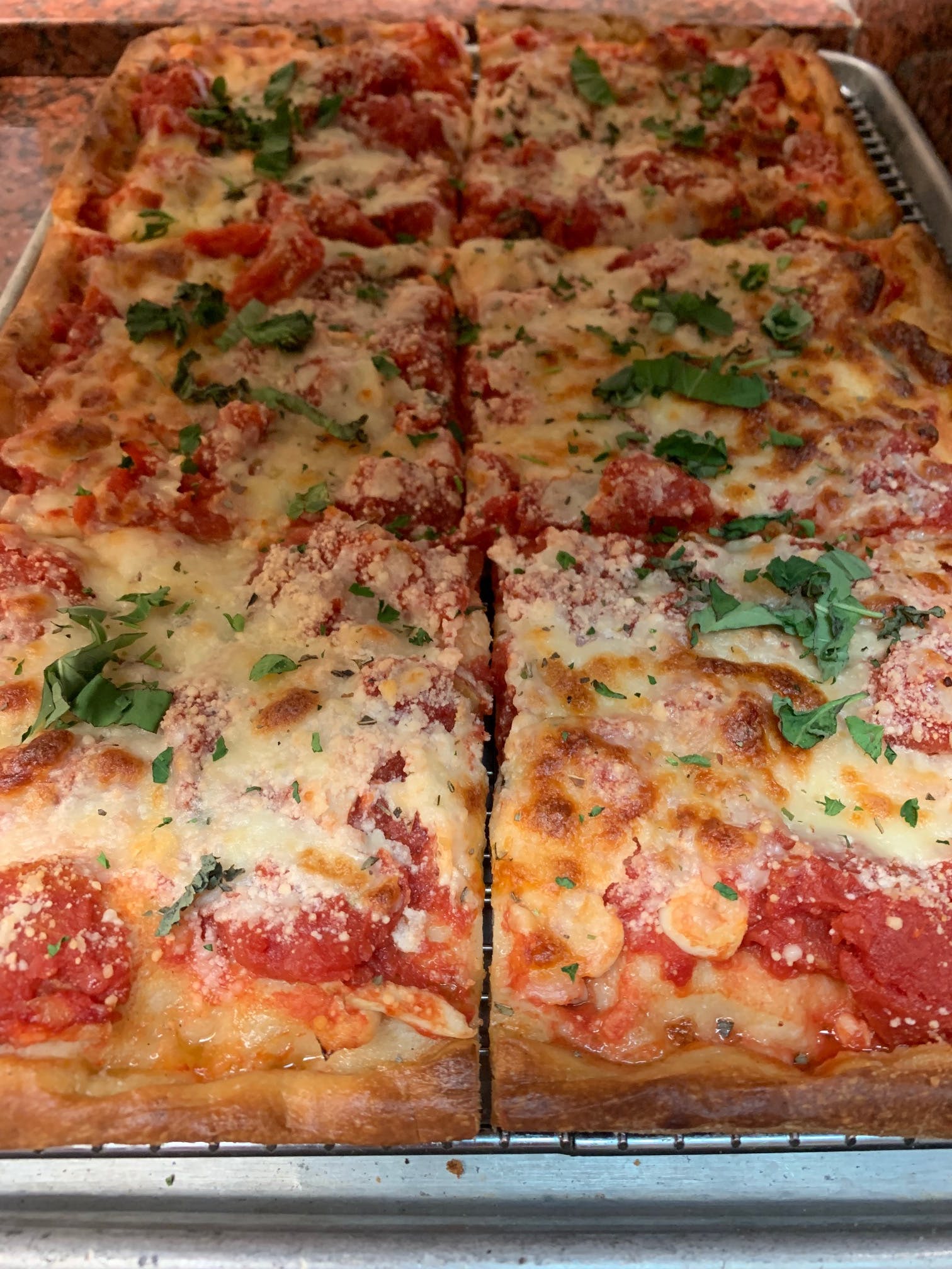 Order Grandma Pizza - 10 Slices food online from Fusilli store, Miller Place on bringmethat.com