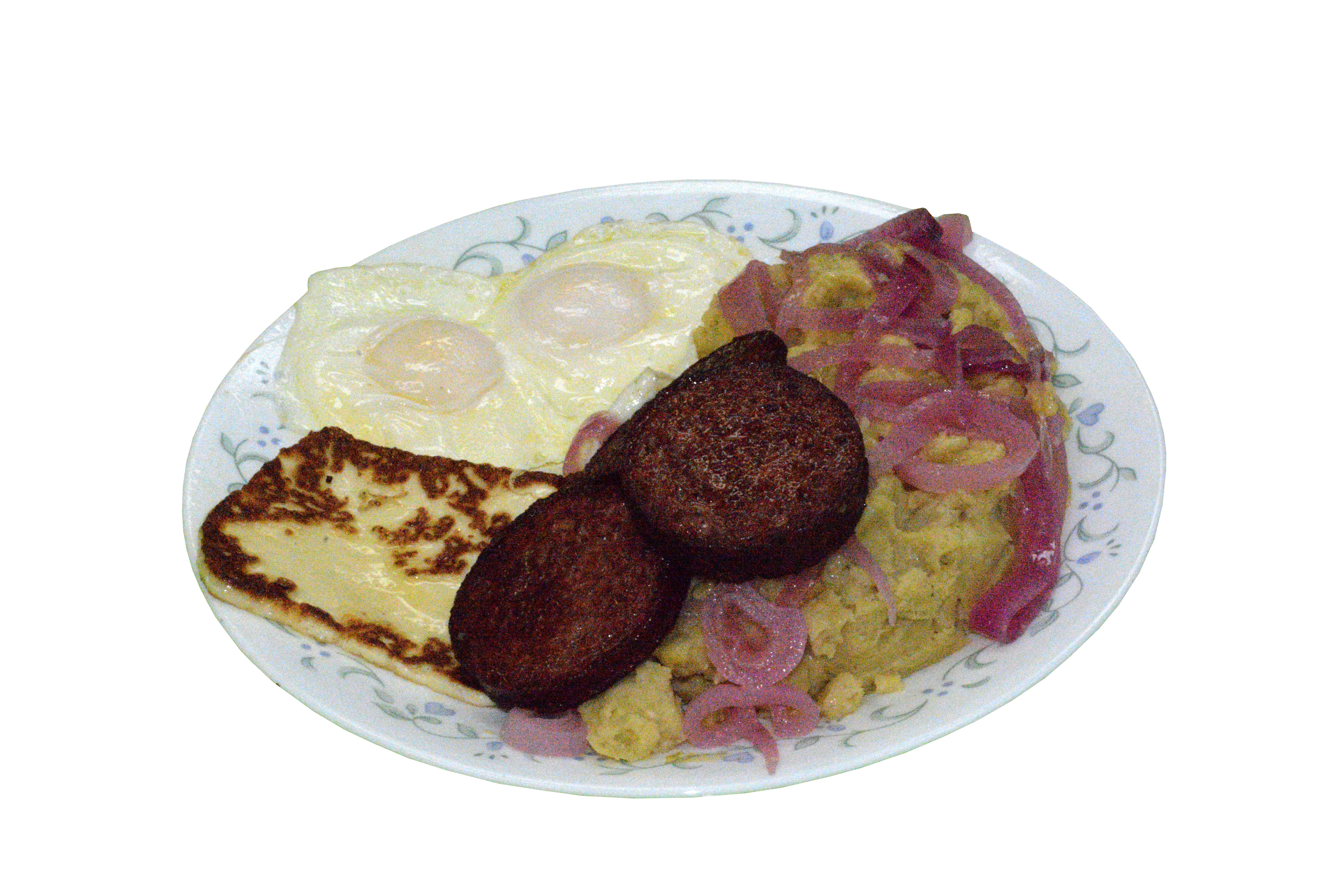 Order 2 Eggs, 1 Slice of Tropical Cheese and 3 Salami and Mangu food online from Punta Cana Coffee Shop & Restaurant store, Brooklyn on bringmethat.com