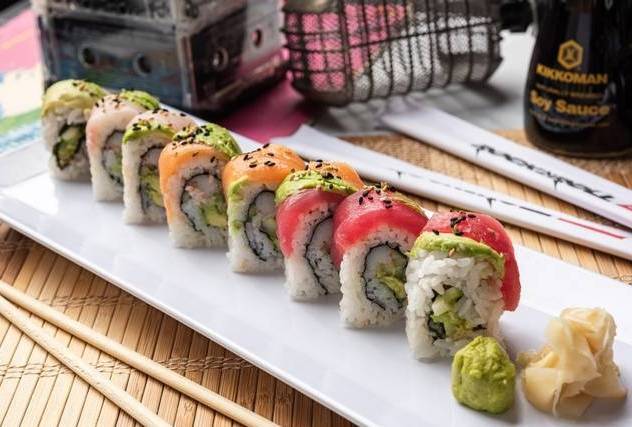 Order Rainbow Roll food online from Rock N Roll Sushi store, Baton Rouge on bringmethat.com