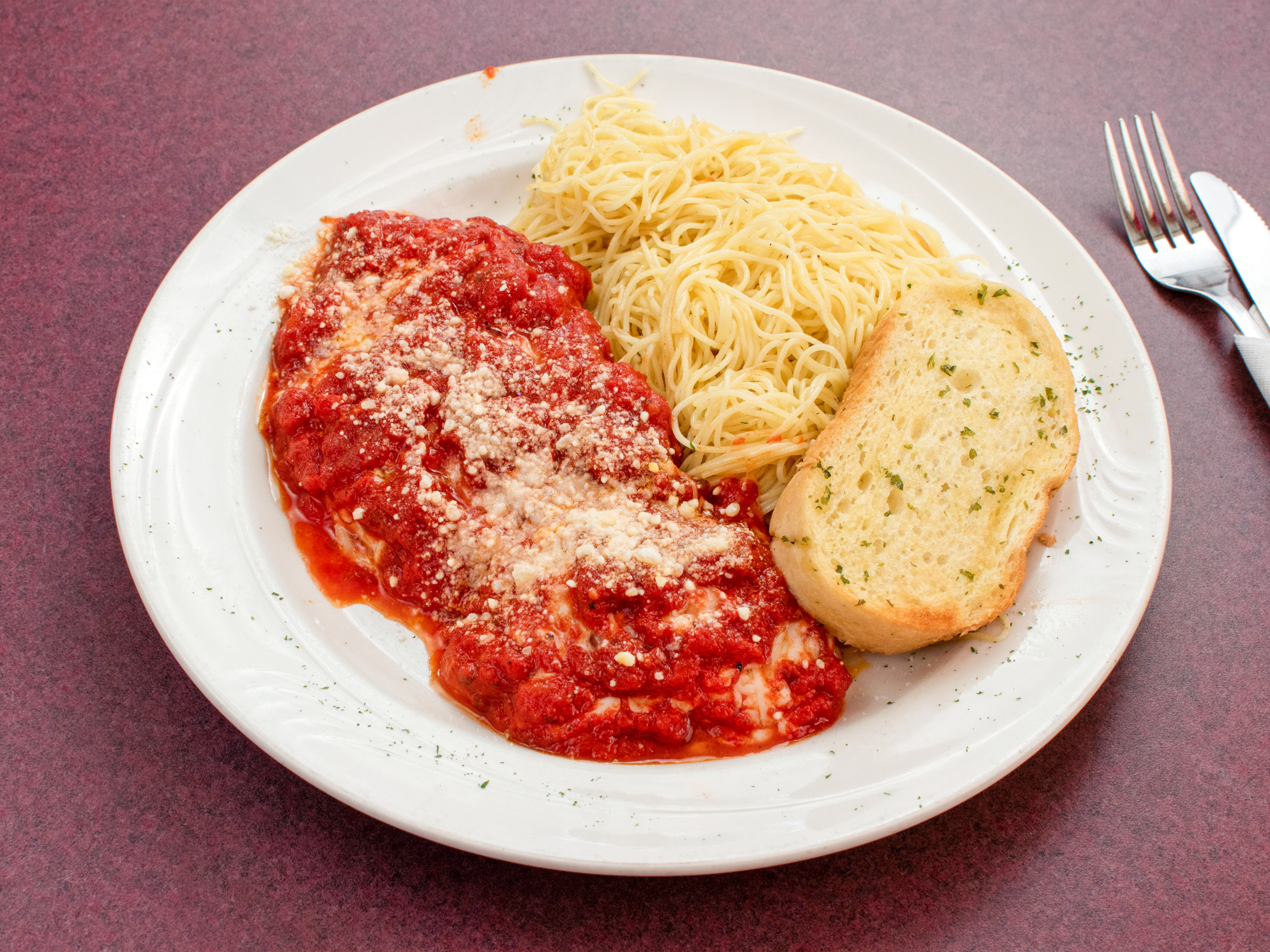 Order Chicken Parmigiana food online from Alfredo's Mediterranean Grille and Steakhouse store, Charles Town on bringmethat.com